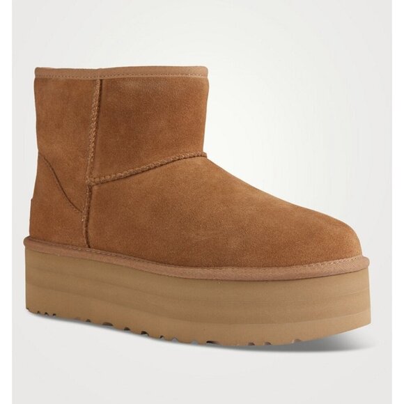 Classic Mini Sheepskin Platform Boots Brown 10 - Picture 2 of 4